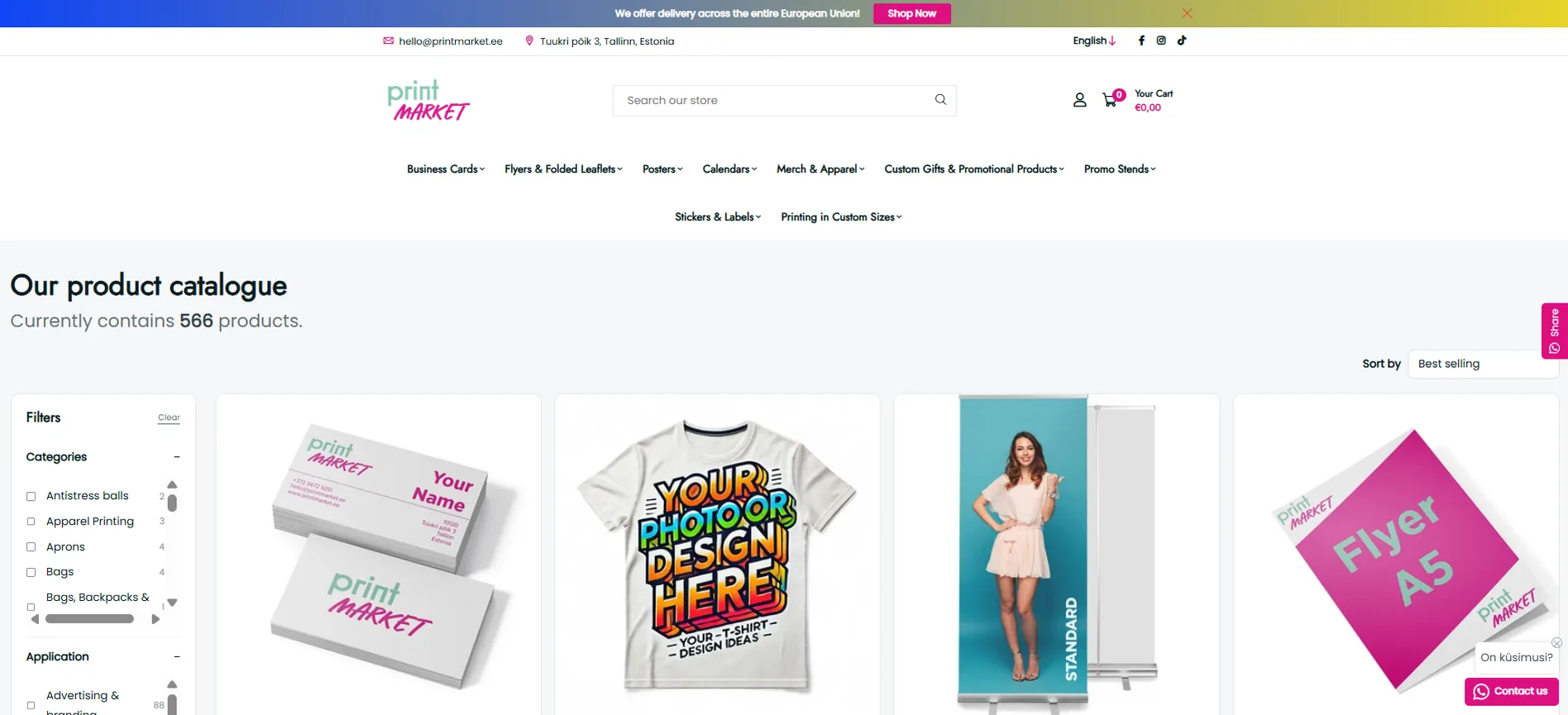 Print Market live product catalogue with filters and synchronized Shopify products